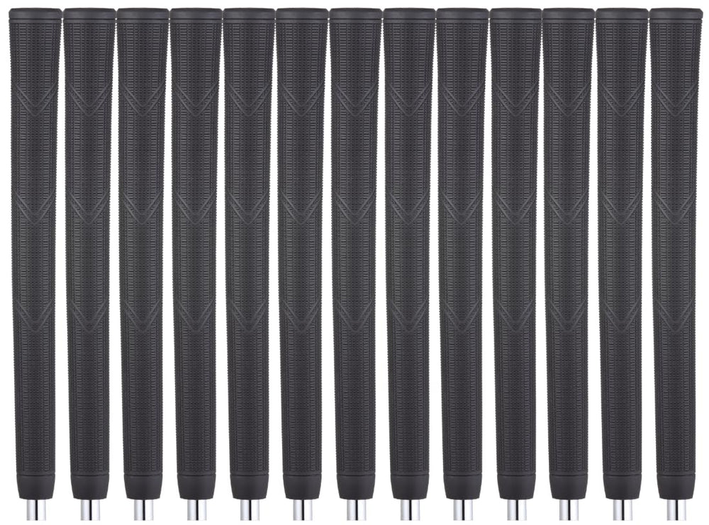 Majek front view of 13-pack super jumbo grips showing matte black finish and no logo for easy set replacement