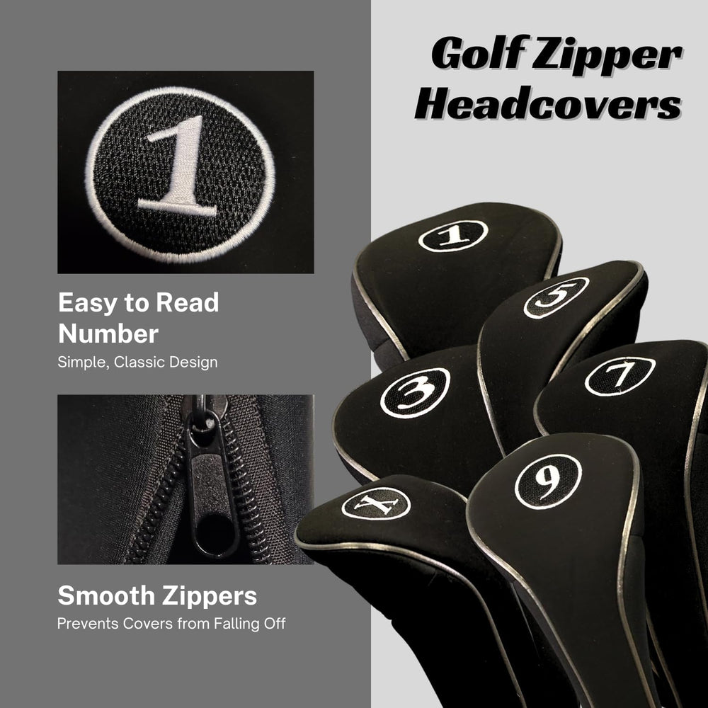 Majek zipper detail with sewn numbers showing secure closure and quick club selection