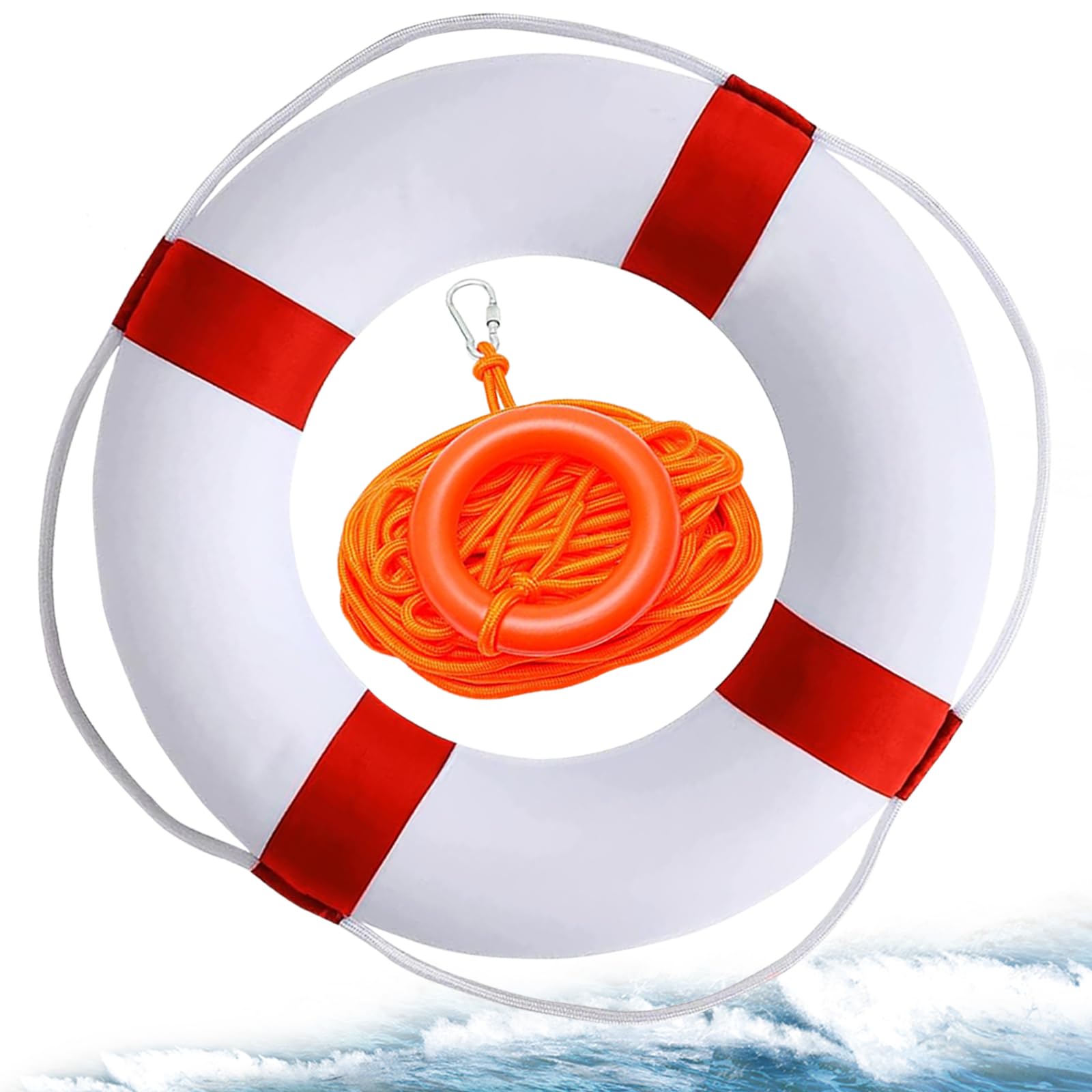 MAKUQI front view of red and white life ring showing clear rescue design and visibility