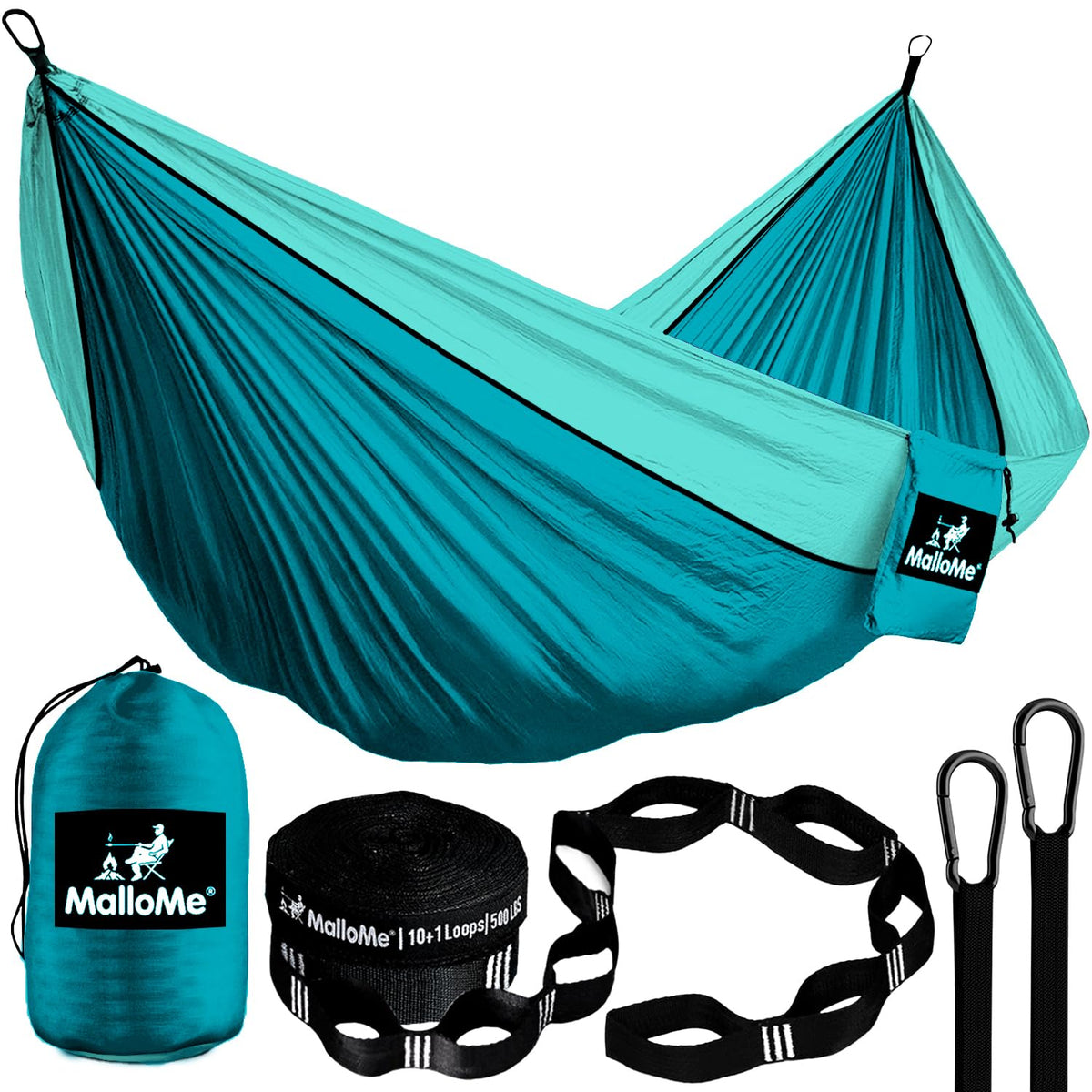 MalloMe hammock front view showing full spread and compact design benefit portability