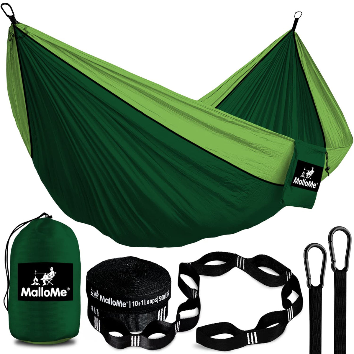 MalloMe hammock front view showing compact design and durable fabric benefit