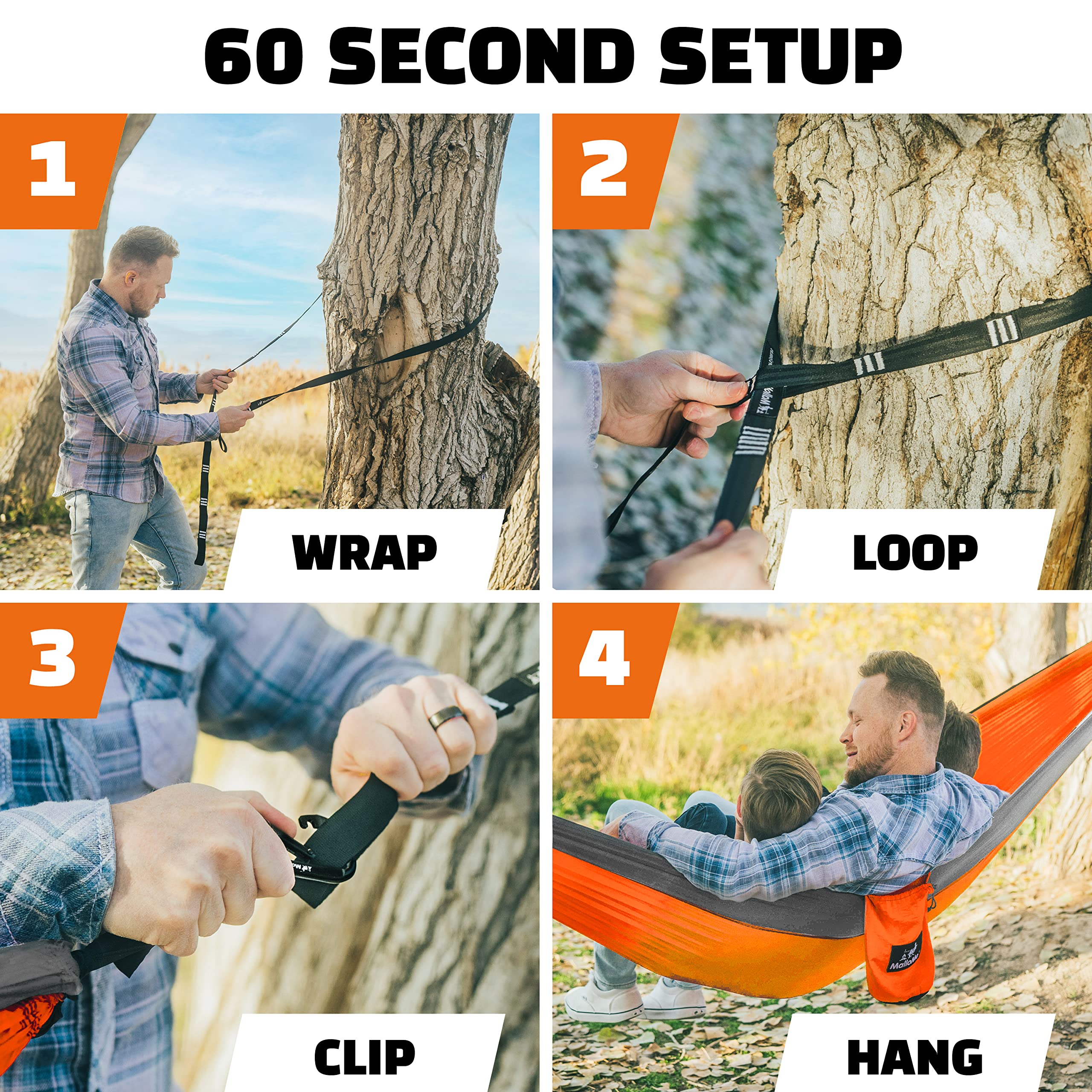 MalloMe hammock hung single-person demonstrating comfortable support benefit
