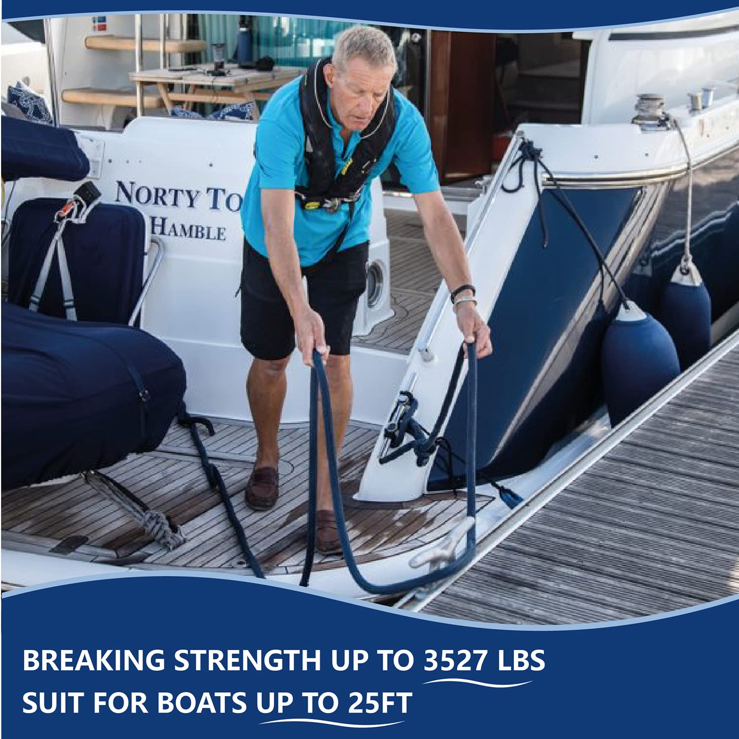 MALZE NEWSEED rope protecting boat fenders and hull showing how soft rope prevents abrasion