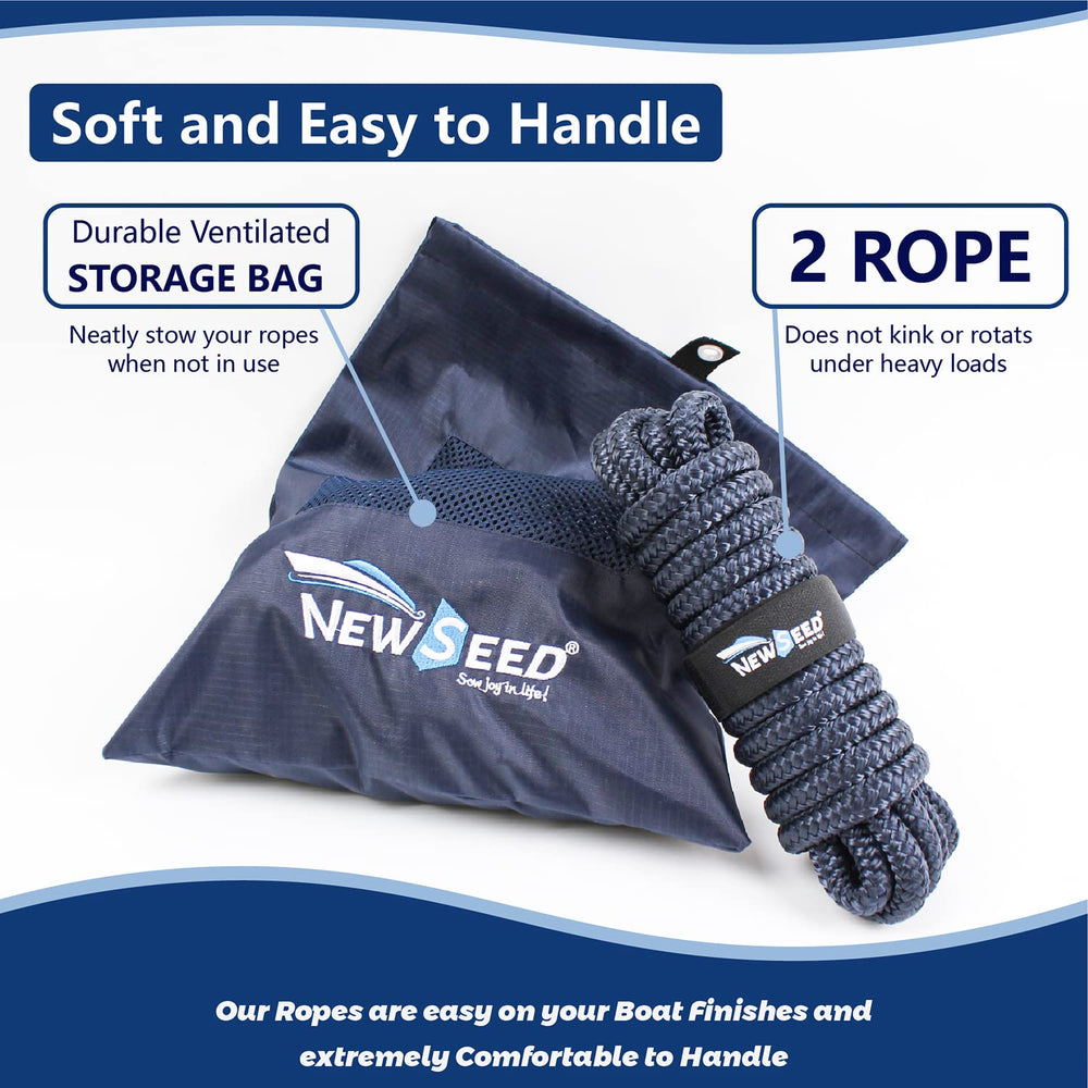 MALZE NEWSEED ropes laid out with a measuring tape showing true 25-foot length for scale and planning