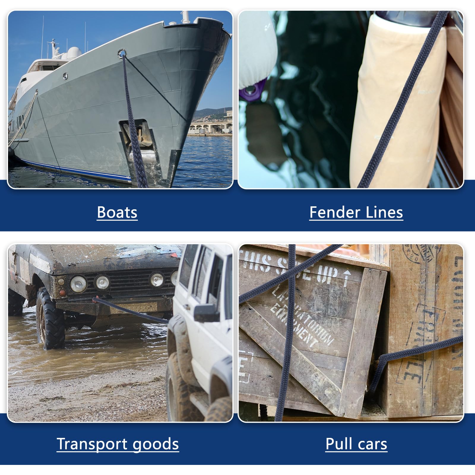 MALZE NEWSEED dock lines bundled with self-fastening ties demonstrating tidy storage and tangle-free benefit