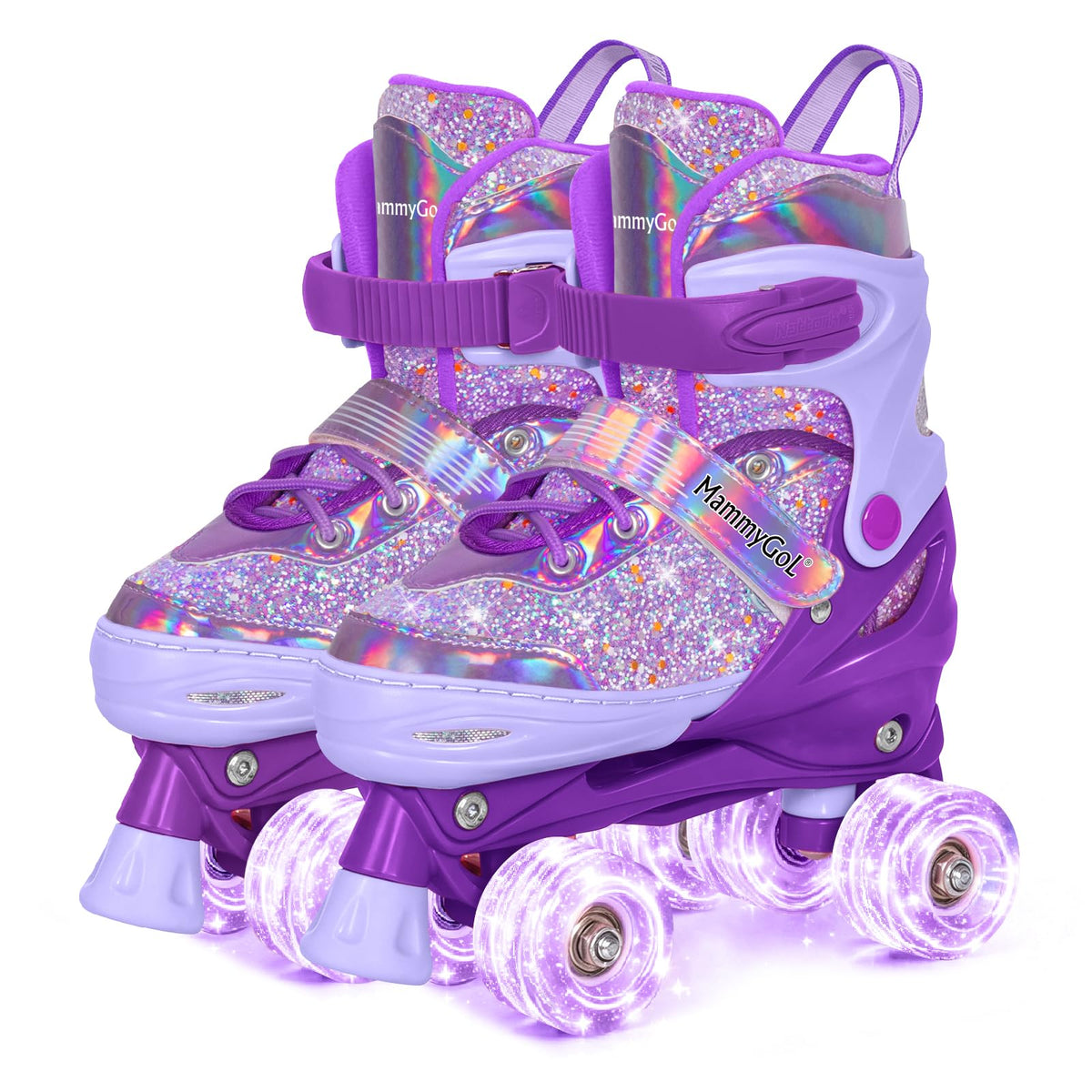 MammyGol front view of glitter skates showing style and easy wear