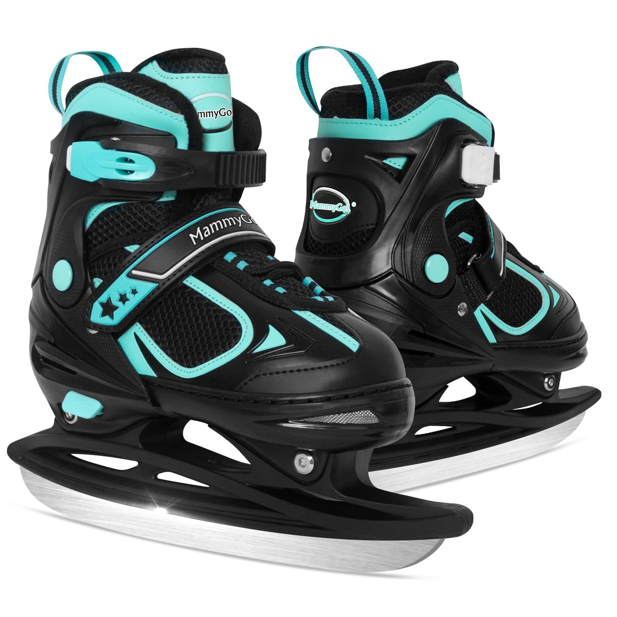 MammyGol front view teal skate showing stable toe and supportive shell for balance