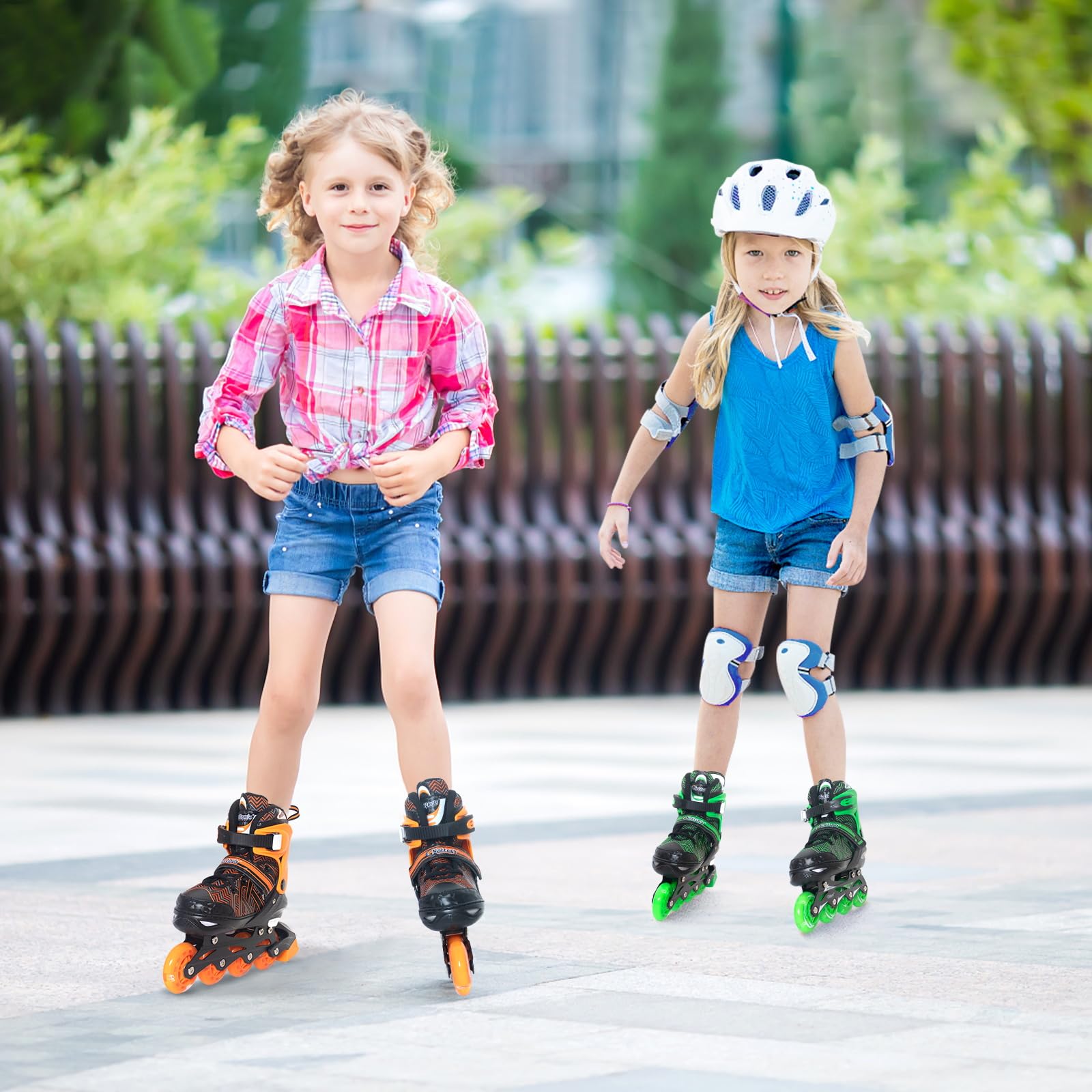 MammyGol skate beside a hand for scale showing growth-range fit and durability