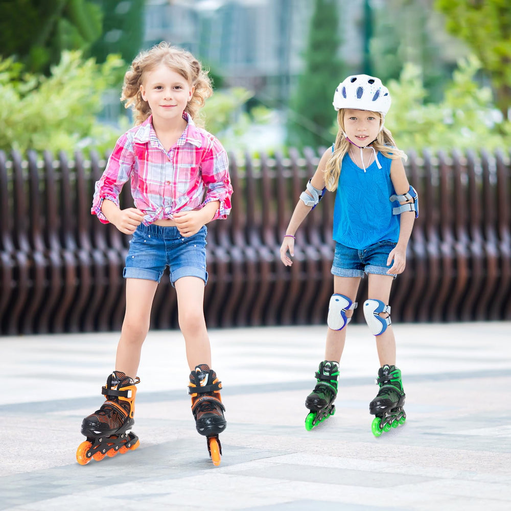 MammyGol skate beside a hand for scale showing growth-range fit and durability