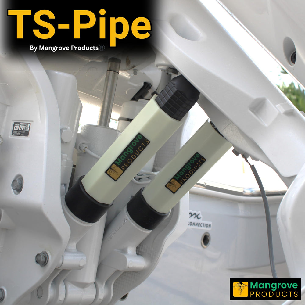mangrove products TS-Pipe on boat deck lifestyle shot showing protected transom and peace of mind