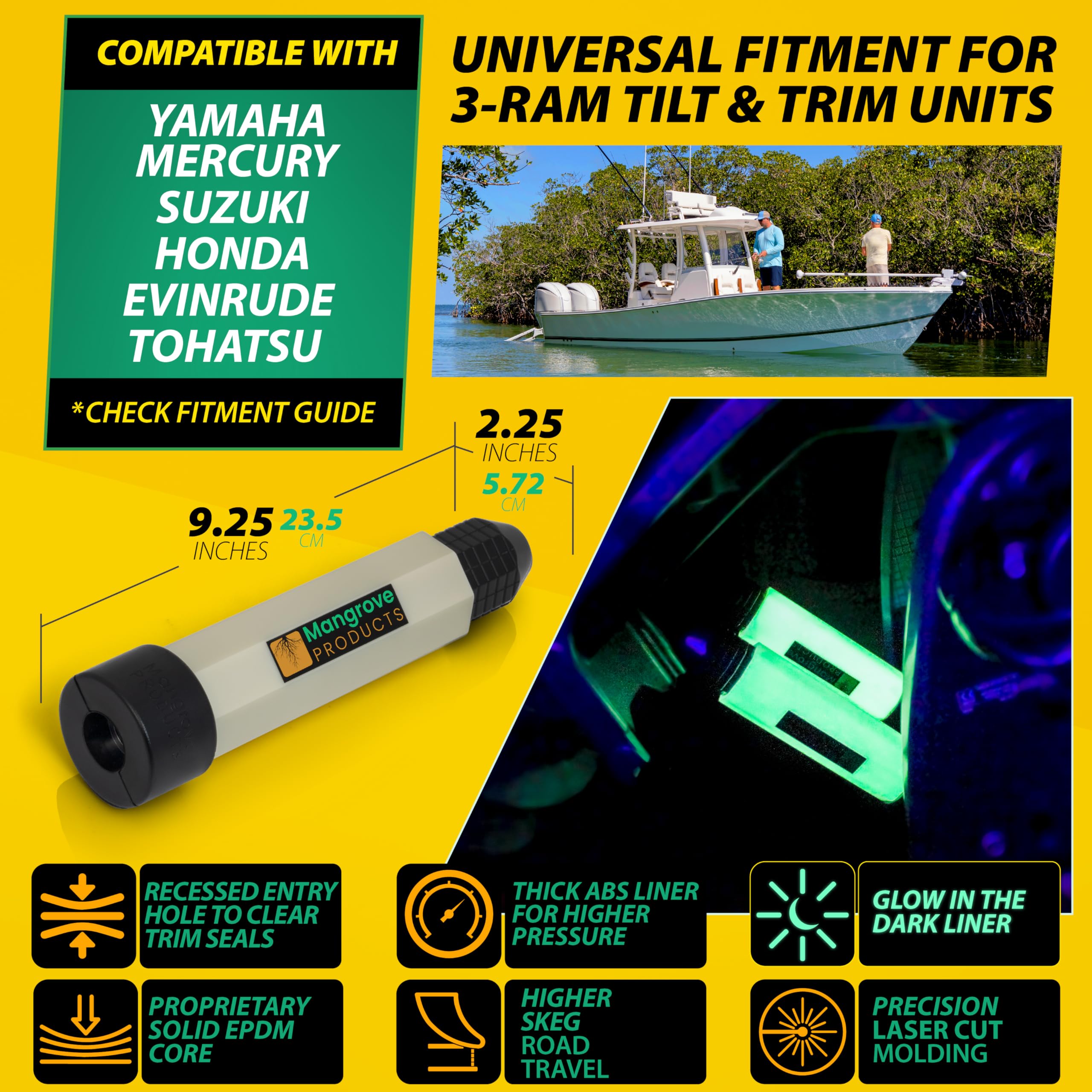 mangrove products TS-Pipe mounted on transom providing stable ram support and reduced stress