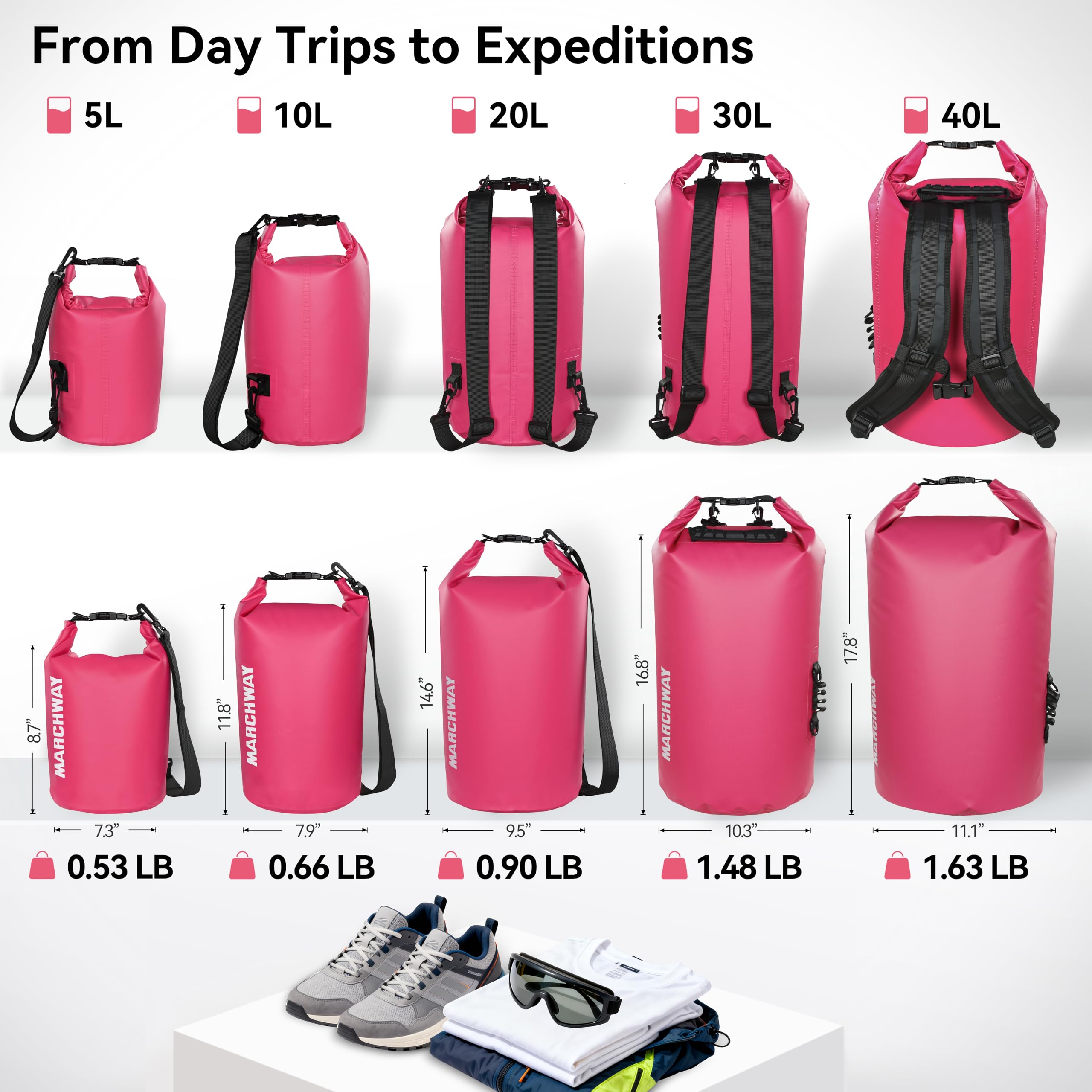 MARCHWAY padded backpack straps and adjustable buckles for comfortable weight distribution