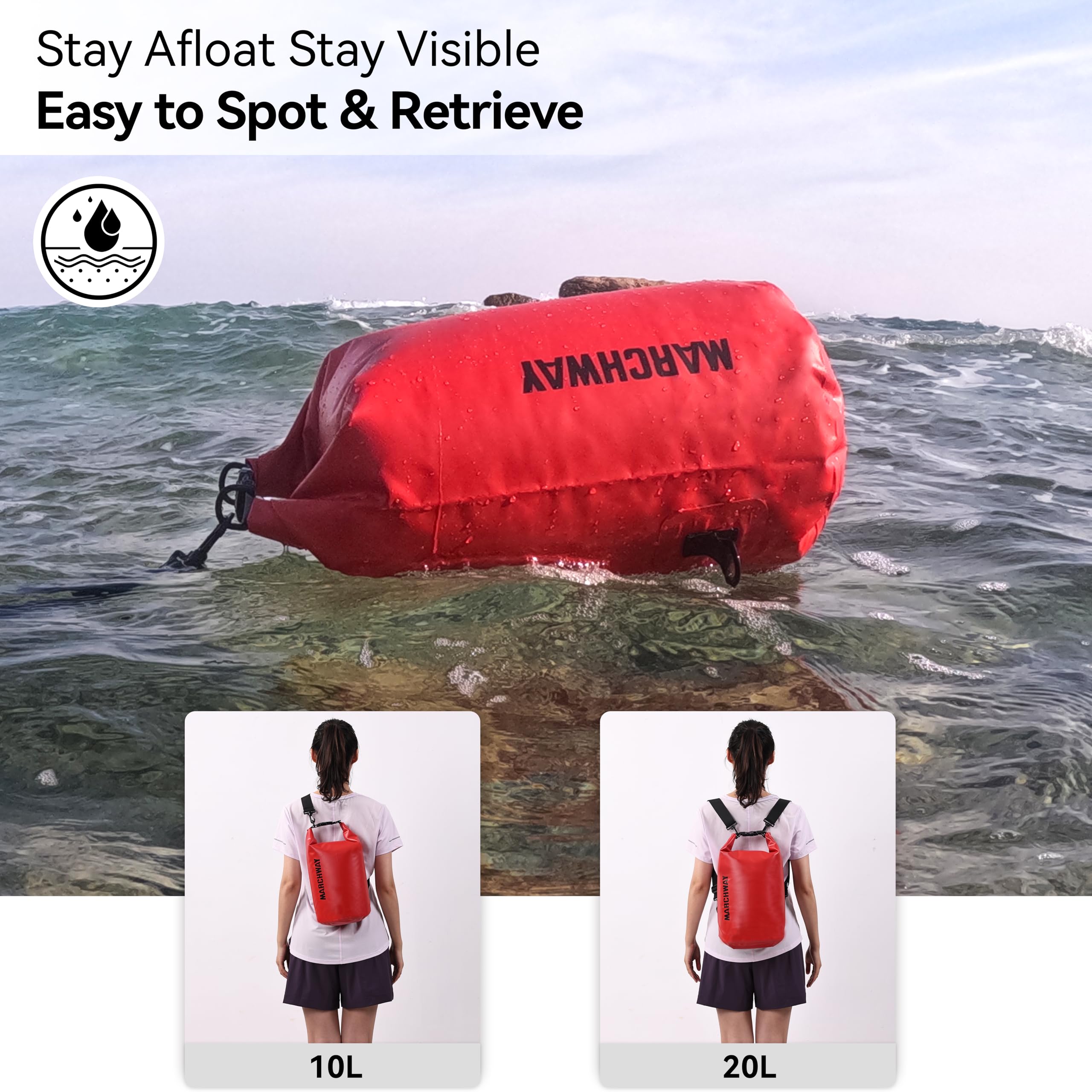 MARCHWAY floating on water demonstration showing buoyancy and easy retrieval benefit