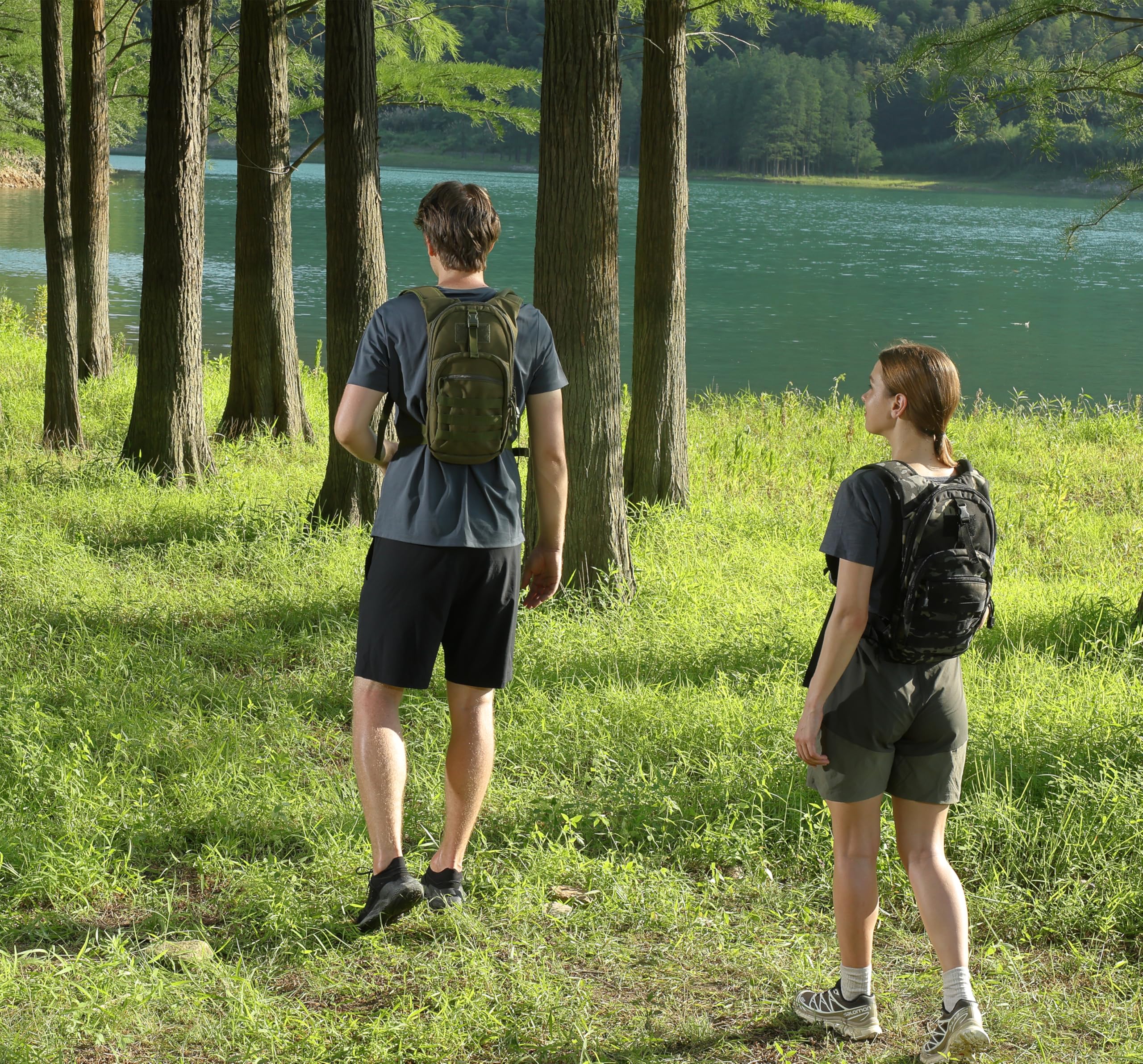 MARCHWAY worn by hiker on trail demonstrating hands-free hydration and low-profile mobility