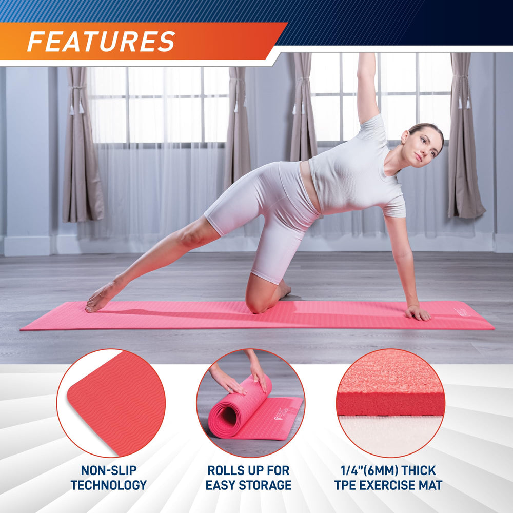 MARCY mat in use with person doing yoga, demonstrates comfort and stability