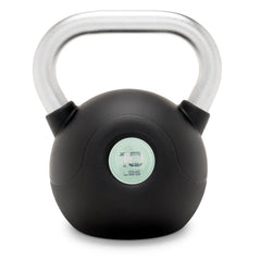 MARCY front view of 10 lb PU-coated kettlebell showing color coding and label, durable protection