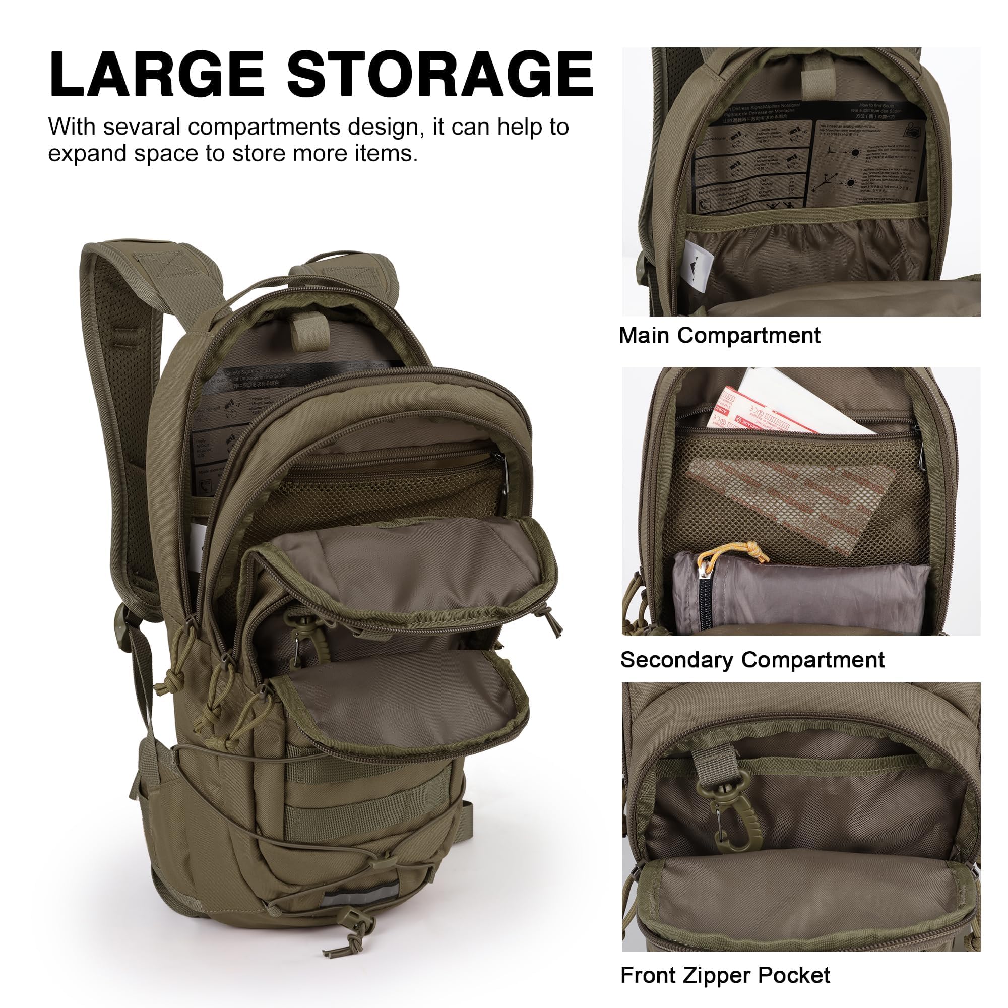 Mardingtop open interior showing separate hydration sleeve and mesh zip pocket organization
