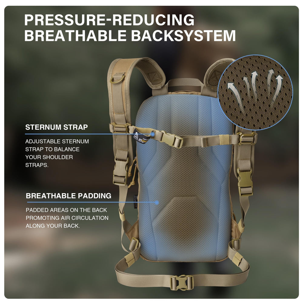 Mardingtop next to a helmet showing pack scale and compact 15L capacity