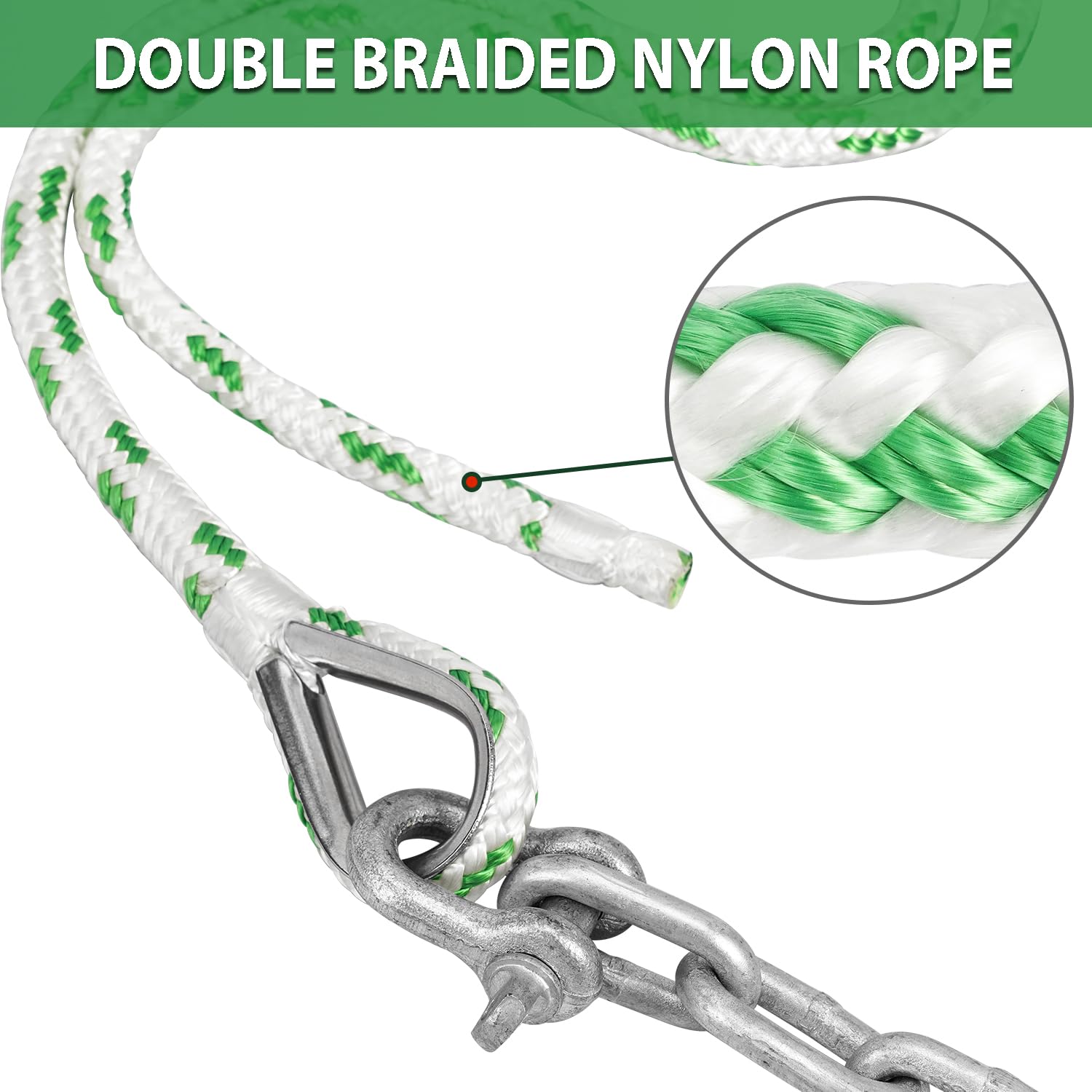 MARINE SYSTEM chain and shackles detail illustrating strong galvanized links for secure hold