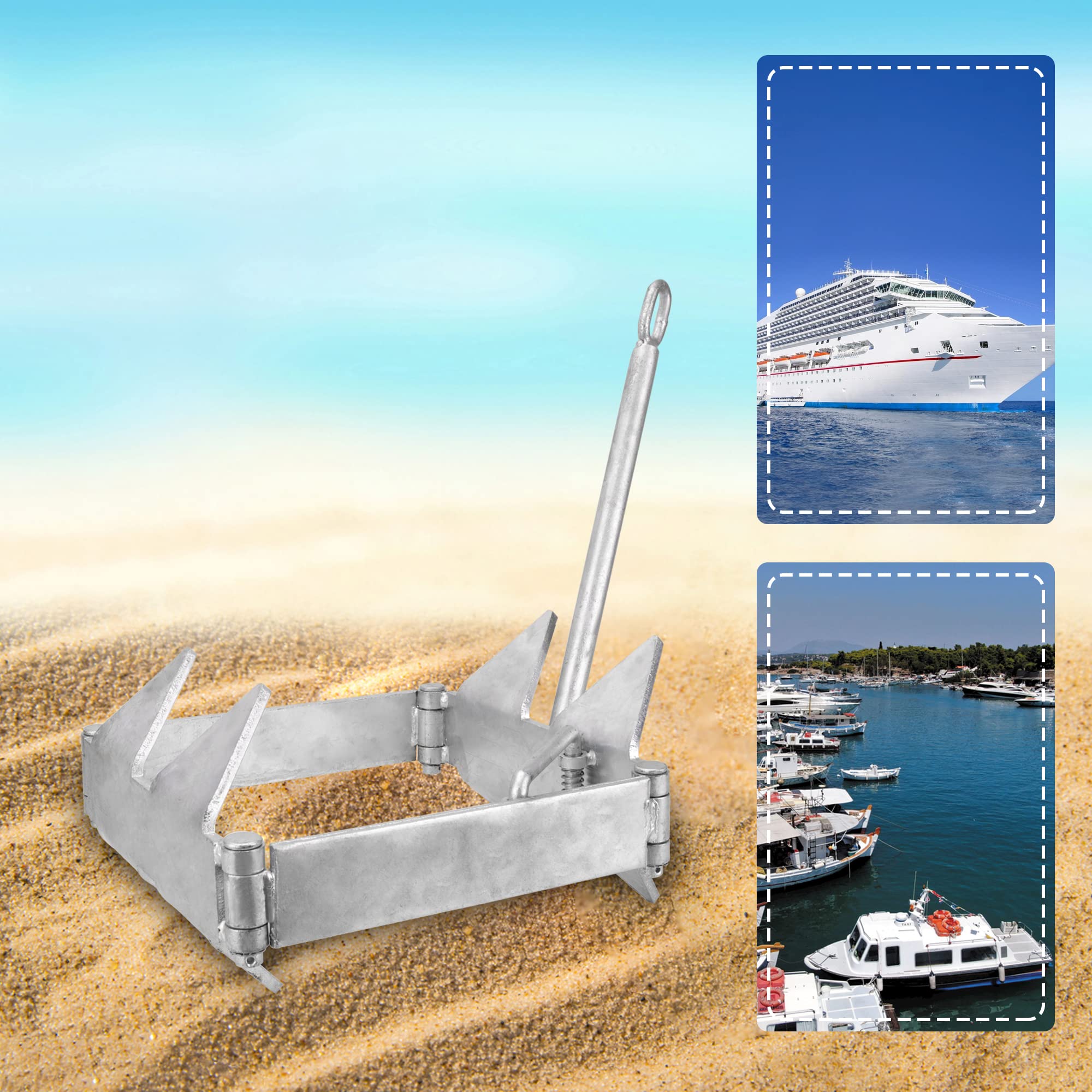 MARINE SYSTEM anchor deployed from boat demonstrating holding in shallow water