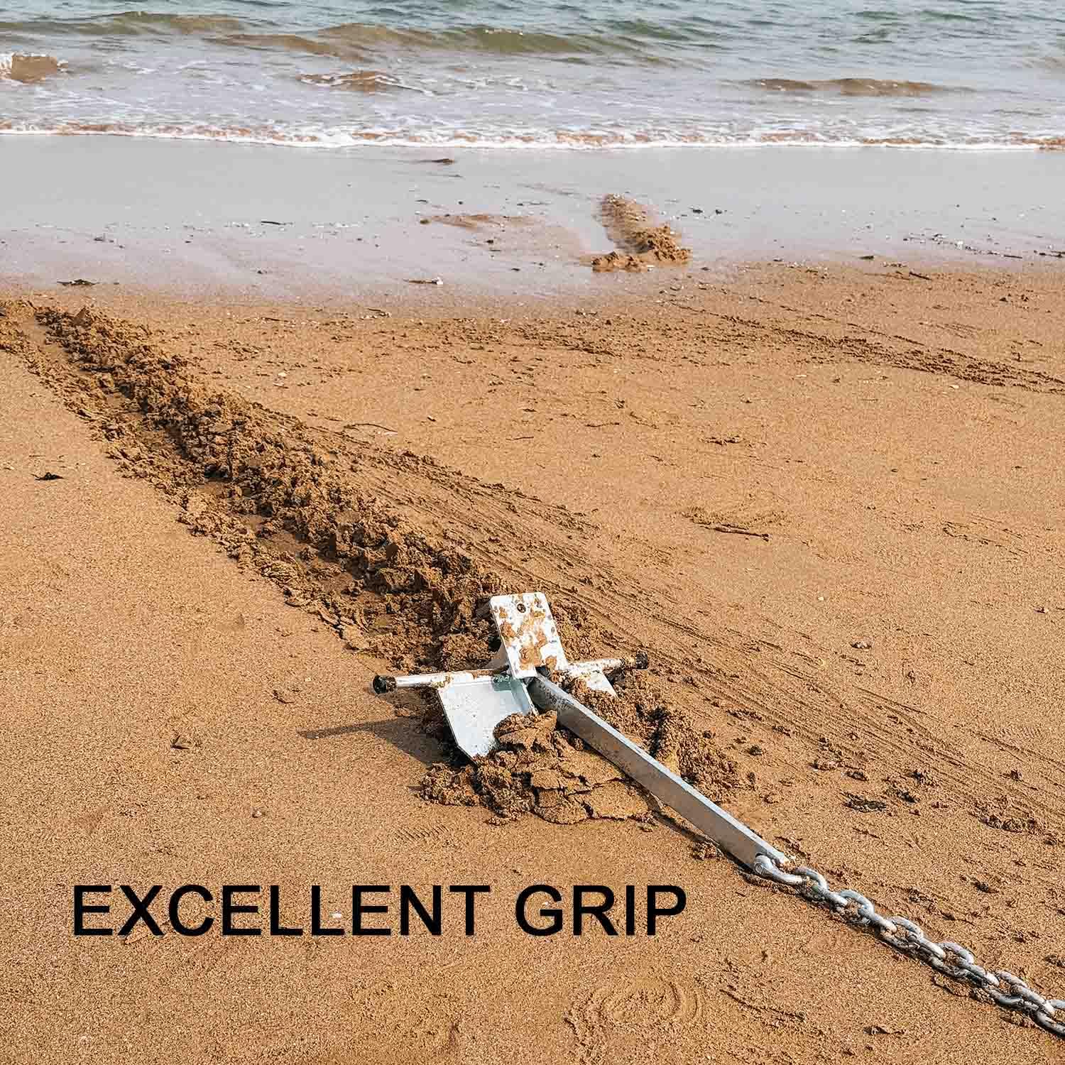 MARINE SYSTEM anchor deployed from a boat bow demonstrating reliable holding ability