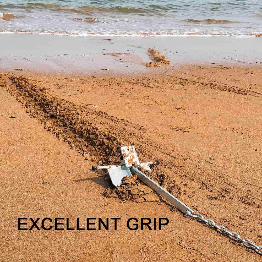 MARINE SYSTEM anchor deployed from a boat bow demonstrating reliable holding ability