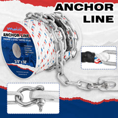 MARINE SYSTEM detail of galvanized chain link and rope splice showing corrosion resistance
