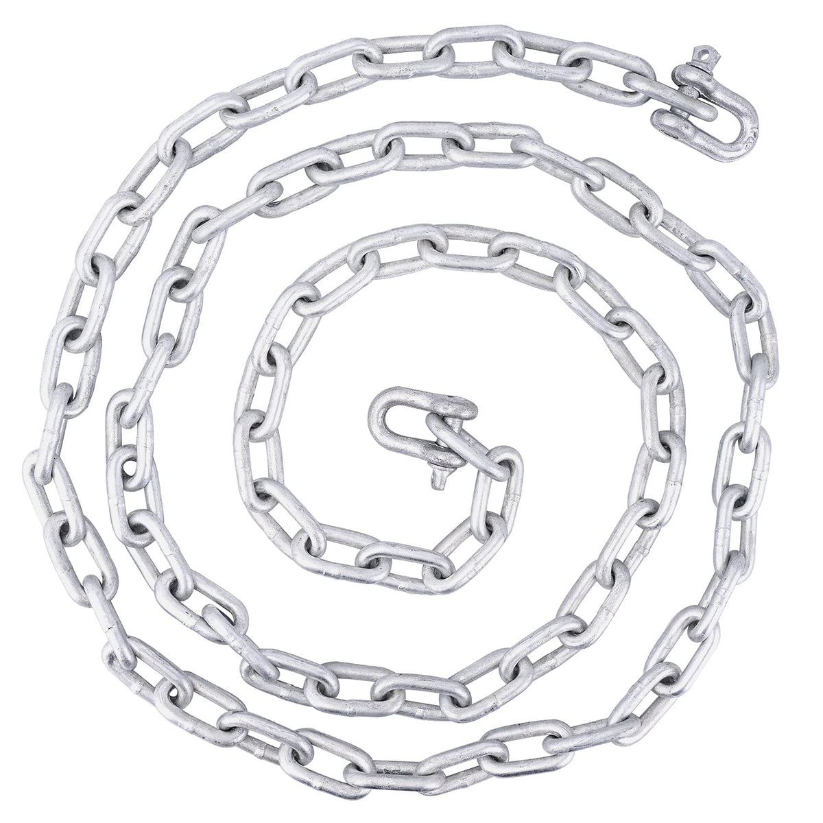 MARINE SYSTEM coiled galvanized anchor chain with shackle showing durable connection benefit