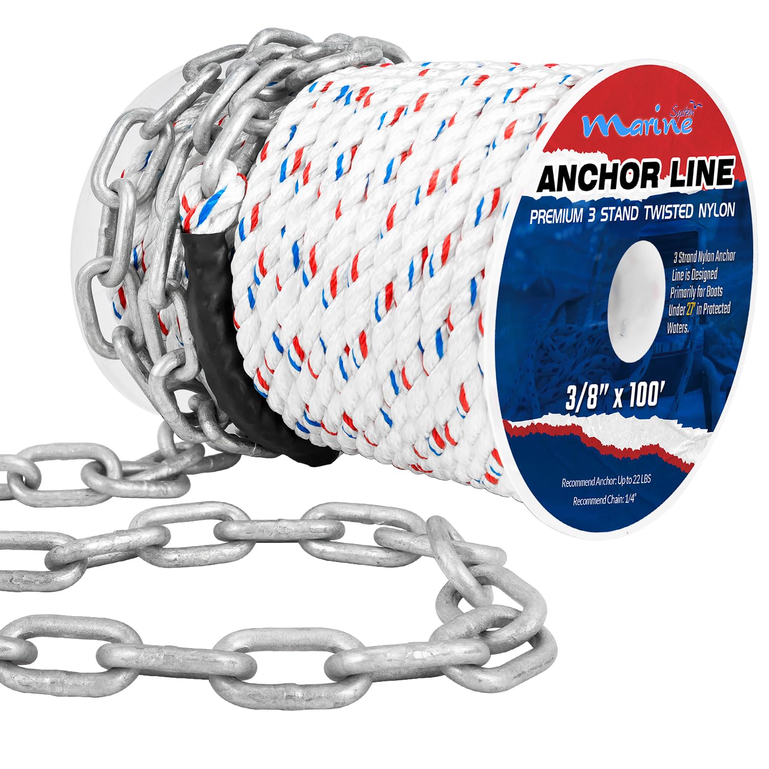 MARINE SYSTEM close-up of nylon three-strand rope texture showing durable grip benefit