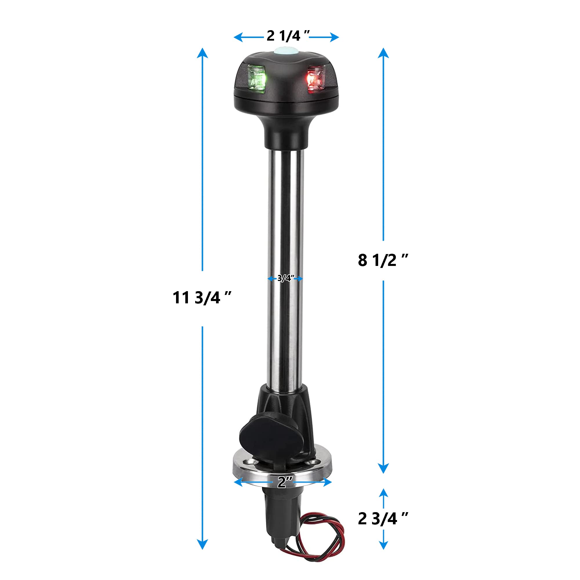 MARINE SYSTEM side profile of 12 inch pole and base, demonstrates easy plug-in installation
