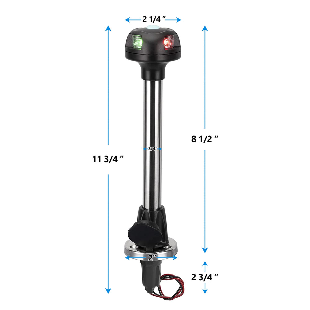 MARINE SYSTEM side profile of 12 inch pole and base, demonstrates easy plug-in installation
