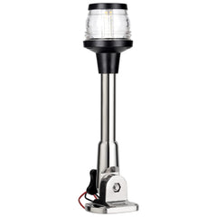 MARINE SYSTEM front view of stern light showing stainless housing and compact profile, durable and visible