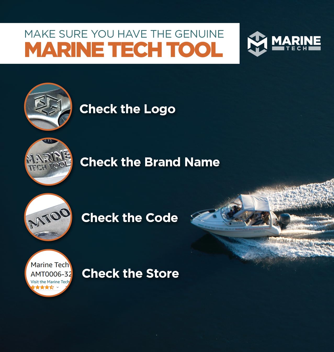 M Marine Tech Tools AMT0306 on a workbench with outboard parts, aiding faster repairs