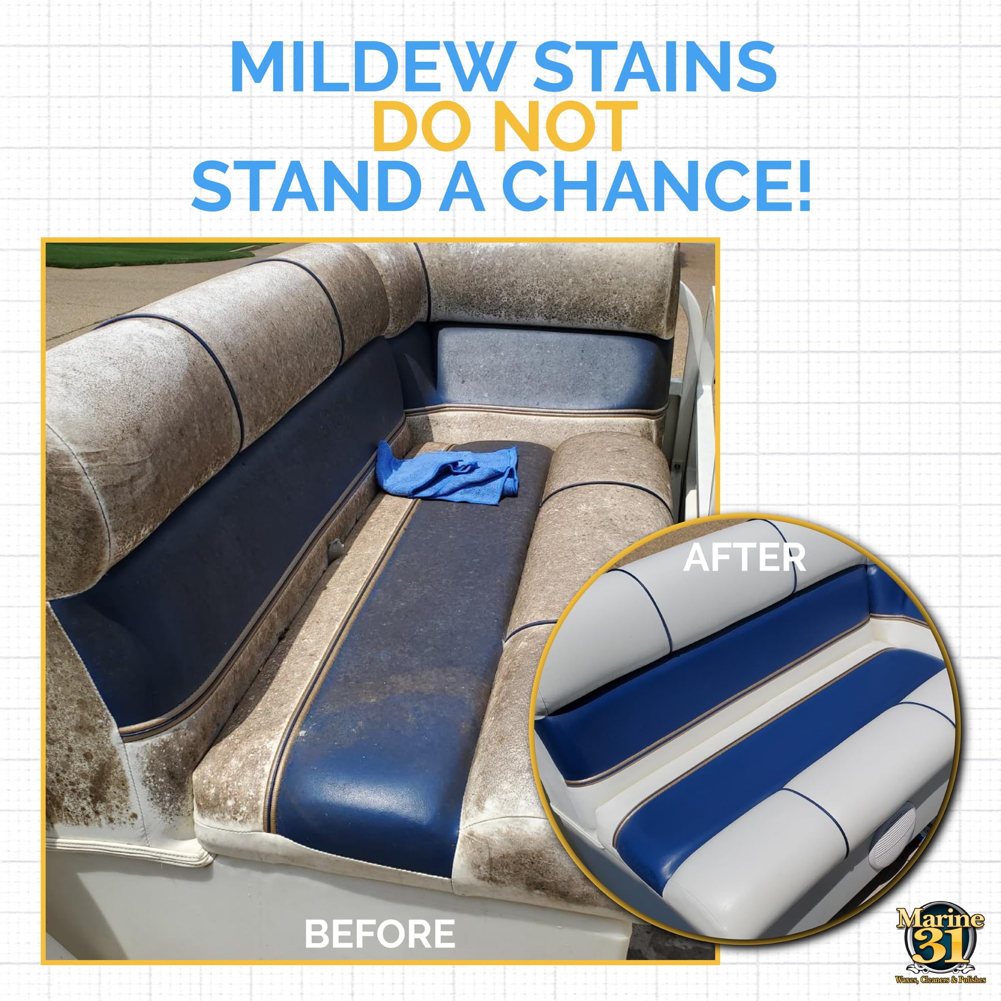 Marine 31 cleaning patio furniture in lifestyle scene showing outdoor mildew stain restoration