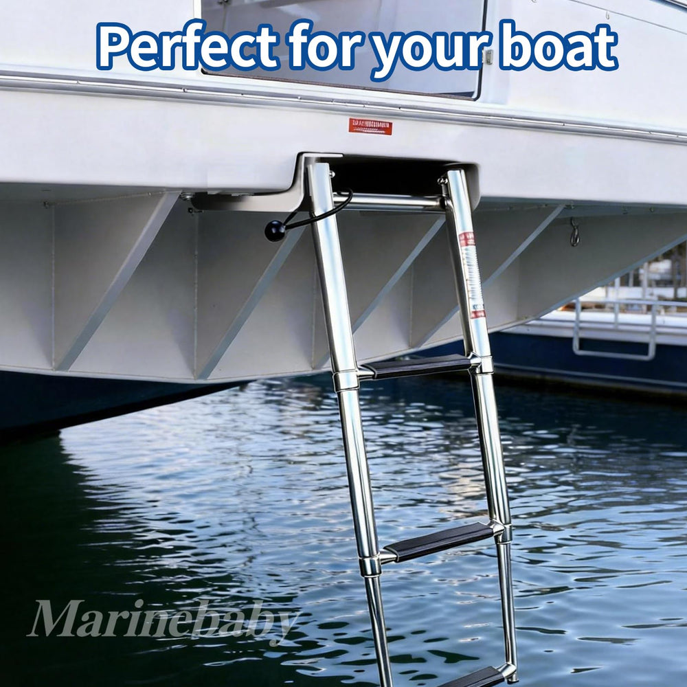 Marinebaby ladder extended into water for easy boarding and safe re-entry