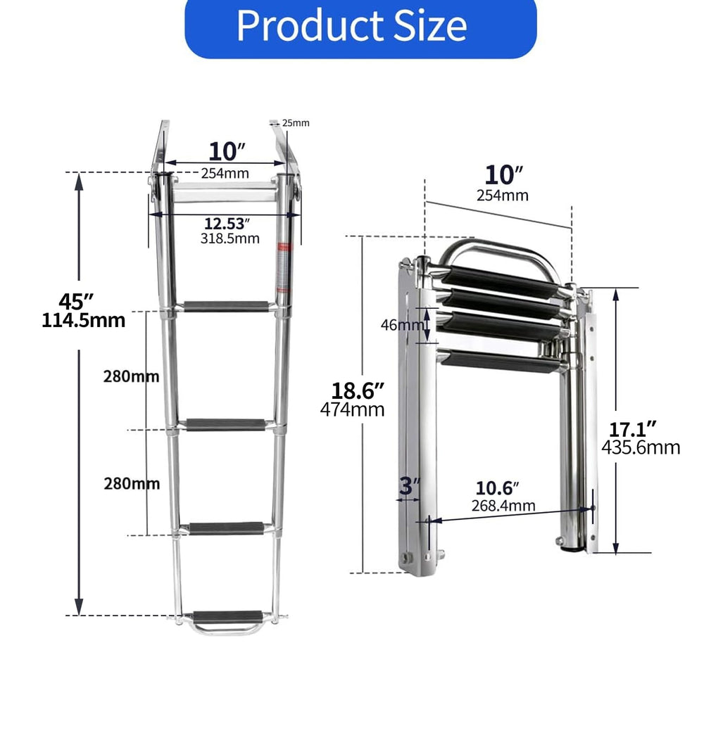 Marinebaby extended ladder in water showing easy reboarding from sea