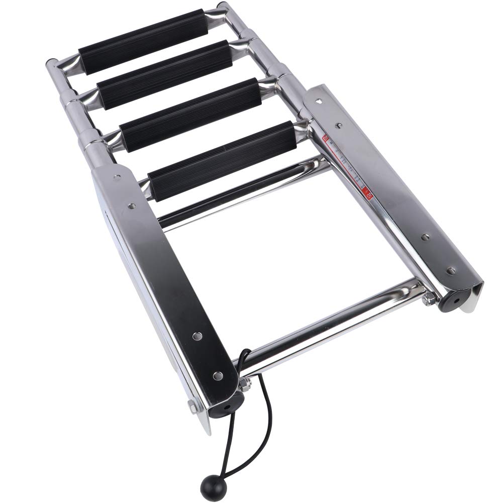 Marinebaby folded ladder tucked flat beneath platform to save deck space