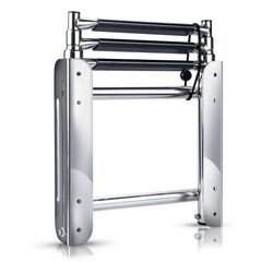 Marinebaby ladder folded flat under platform saving deck space and reducing clutter