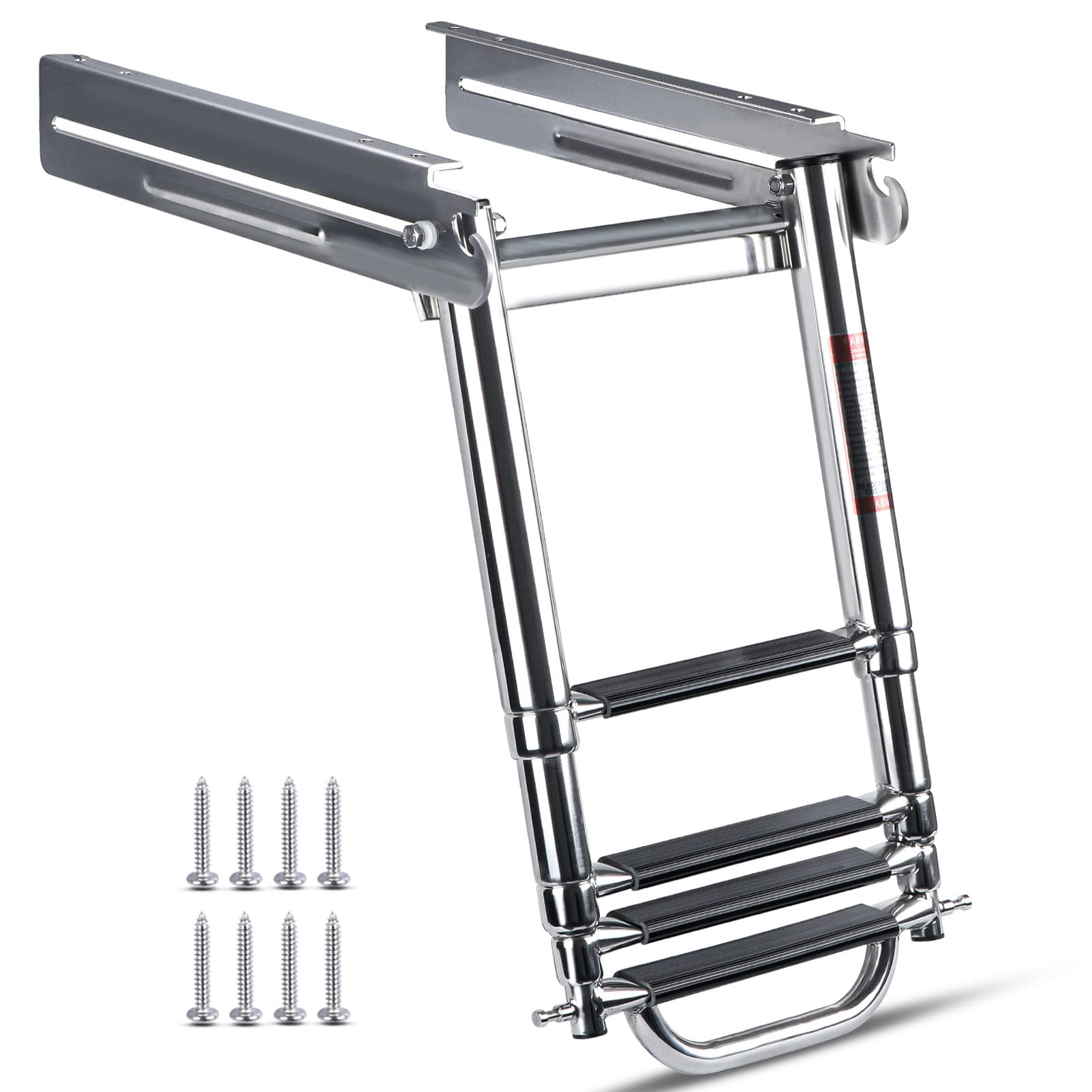 Marinebaby front-facing ladder installed on platform showing compact storage benefit