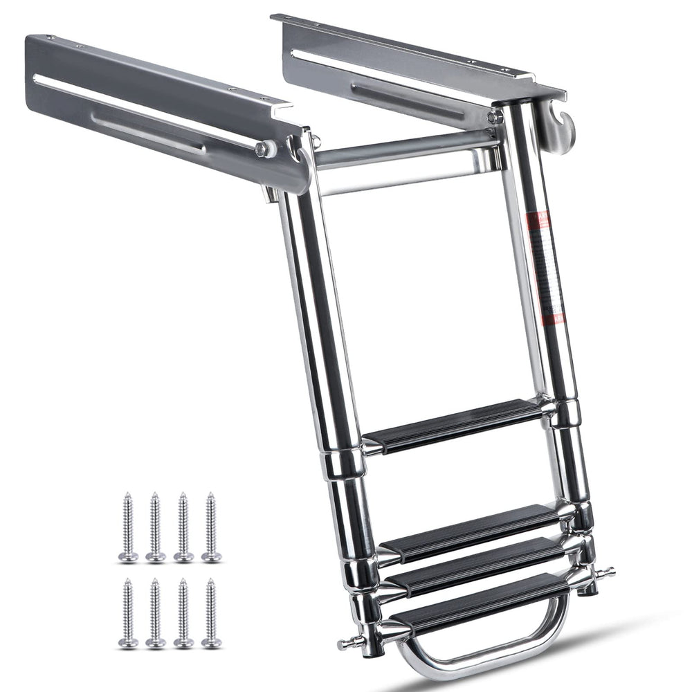 Marinebaby front-facing ladder installed on platform showing compact storage benefit