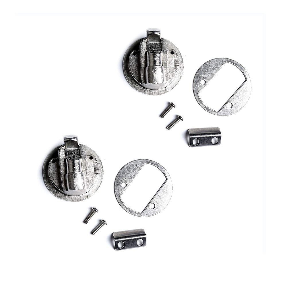 Marinebaby latch held in hand for scale demonstrating compact size and solid construction