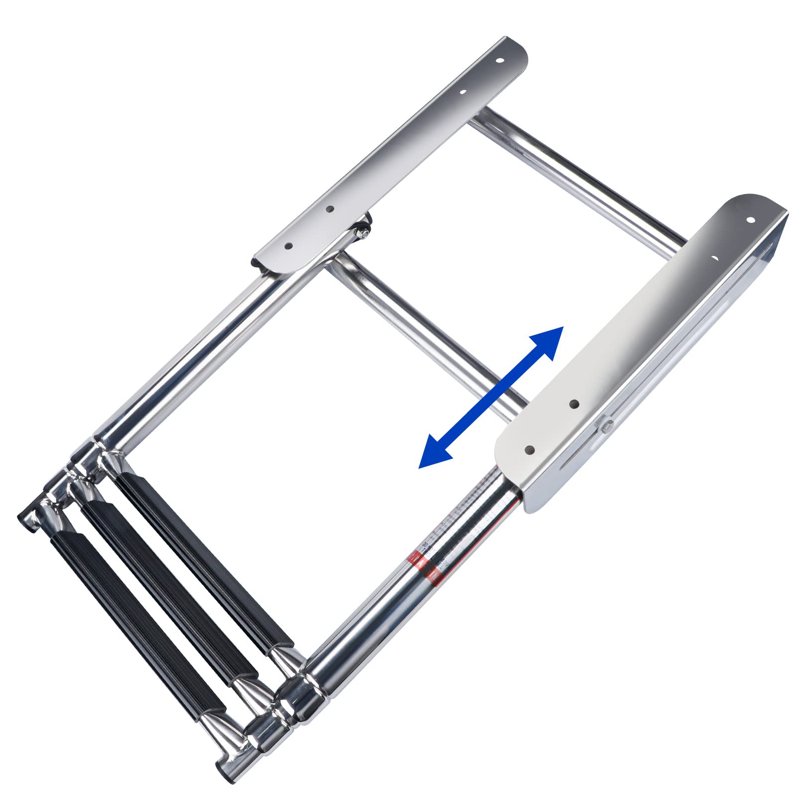 Marinebaby ladder shown next to boat seat illustrating compact folded dimensions