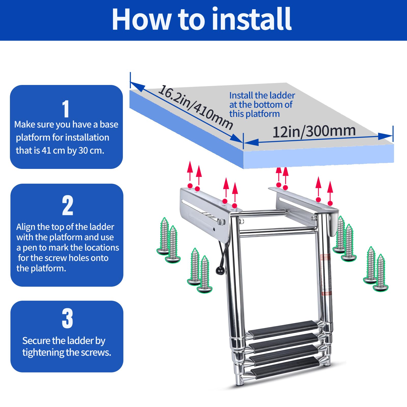 Marinebaby telescoping ladder extended to 45 inches for easy boarding reach