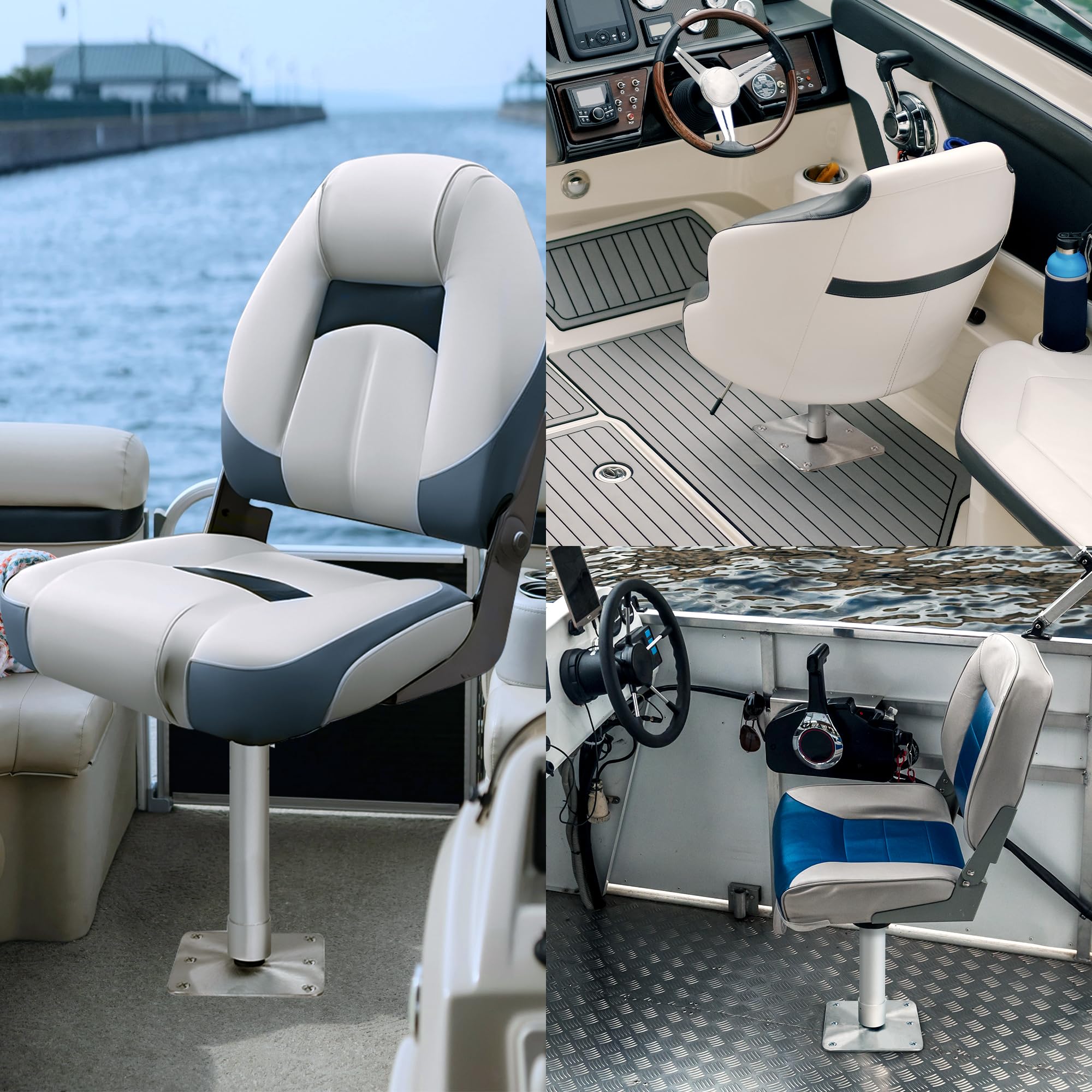 marinexplore installed seat in a boat on open water illustrating corrosion resistance and low maintenance