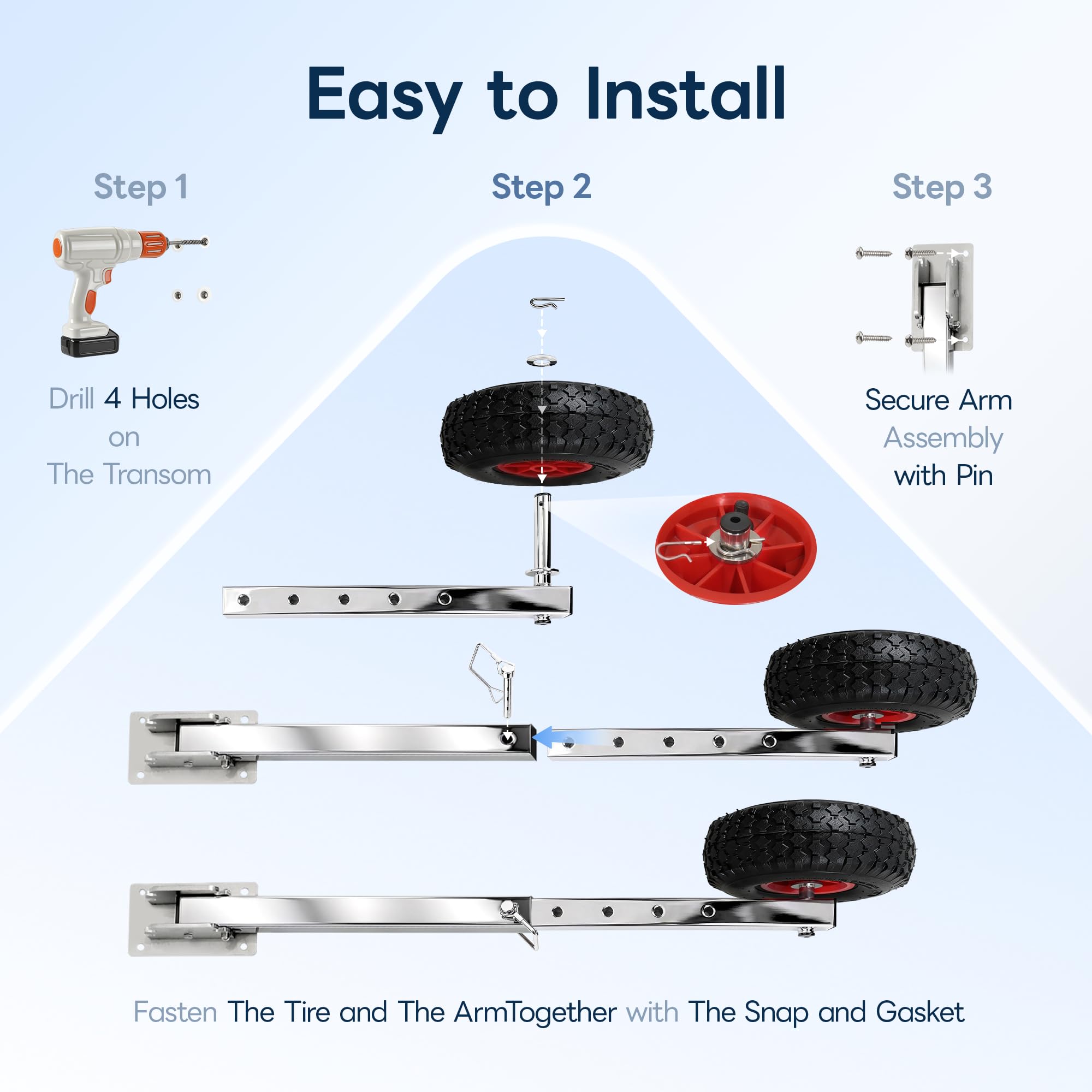 marinexplore wheel mounted on trailer tongue, easier launching and retrieval