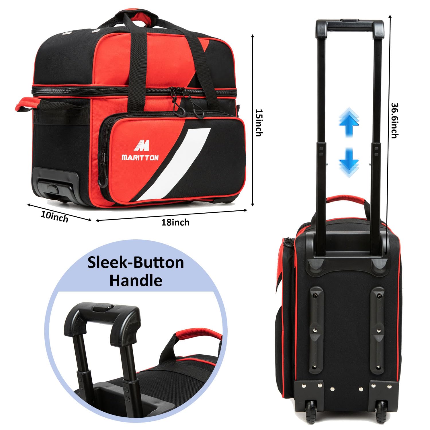 MARITTON telescoping handle extended to 36.6 inches for comfortable towing