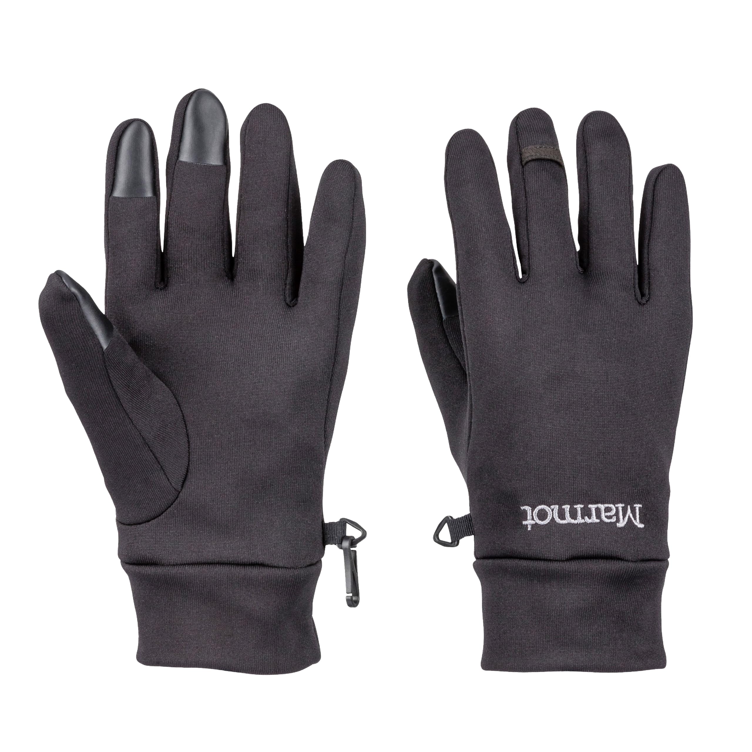 Marmot glove front view showing touchscreen tips and snug fit for easy device use