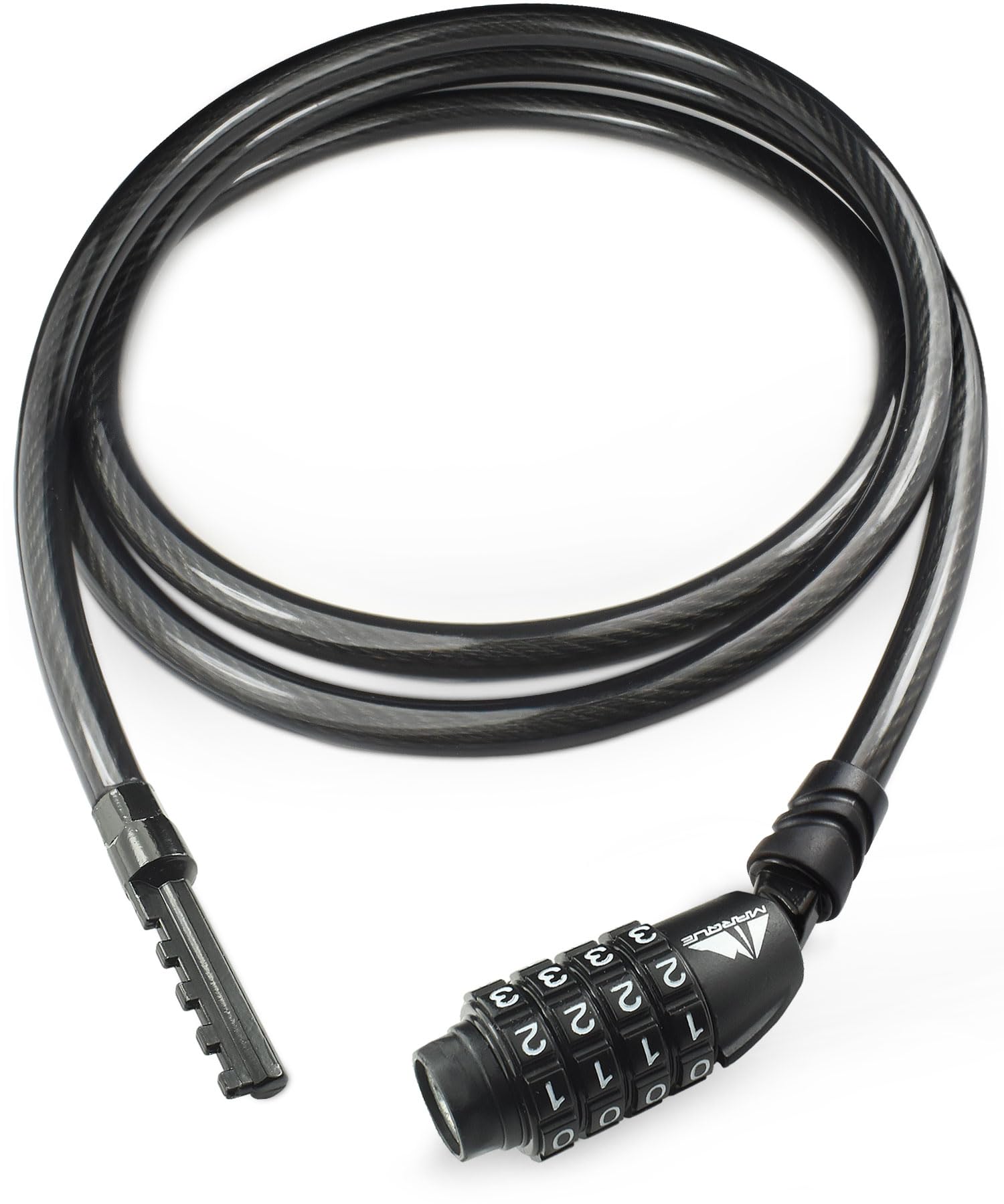 MARQUE front view of locked cable showing secure closure and portability