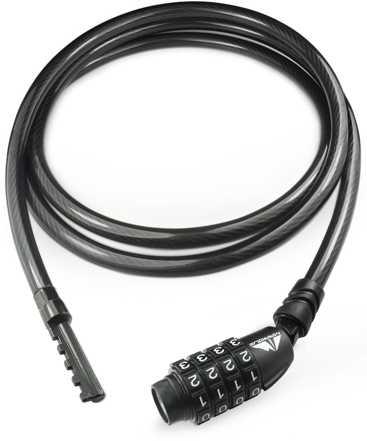 MARQUE front view of locked cable showing secure closure and portability