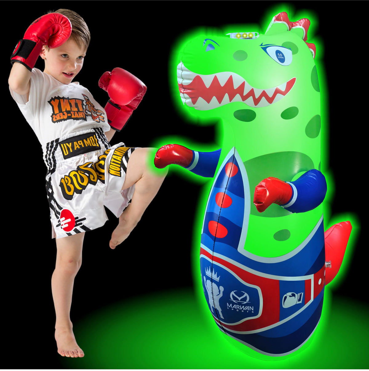Marwan Sports dinosaur front view showcasing height and playful design for active fun